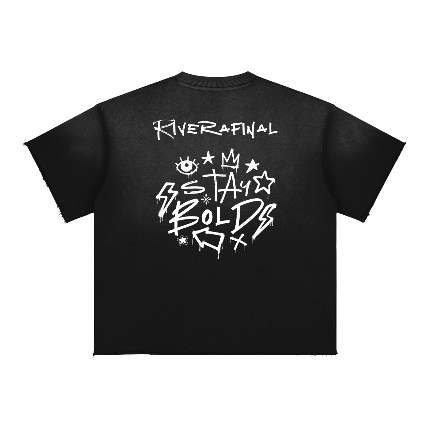 Black RIVERAFINAL Sun Fade Raw Edge Tshirt
