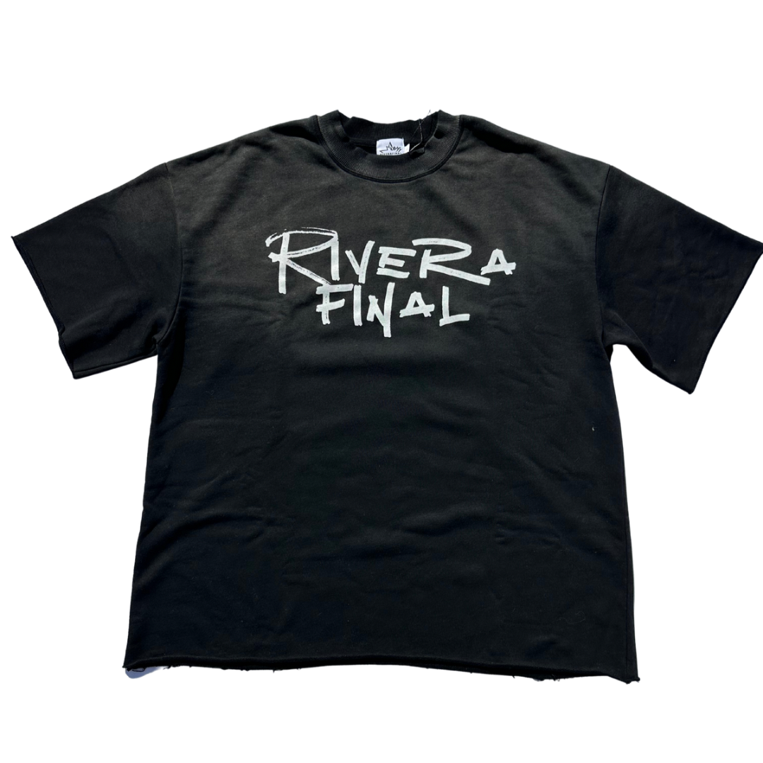 Black RIVERAFINAL Sun Fade Raw Edge Tshirt