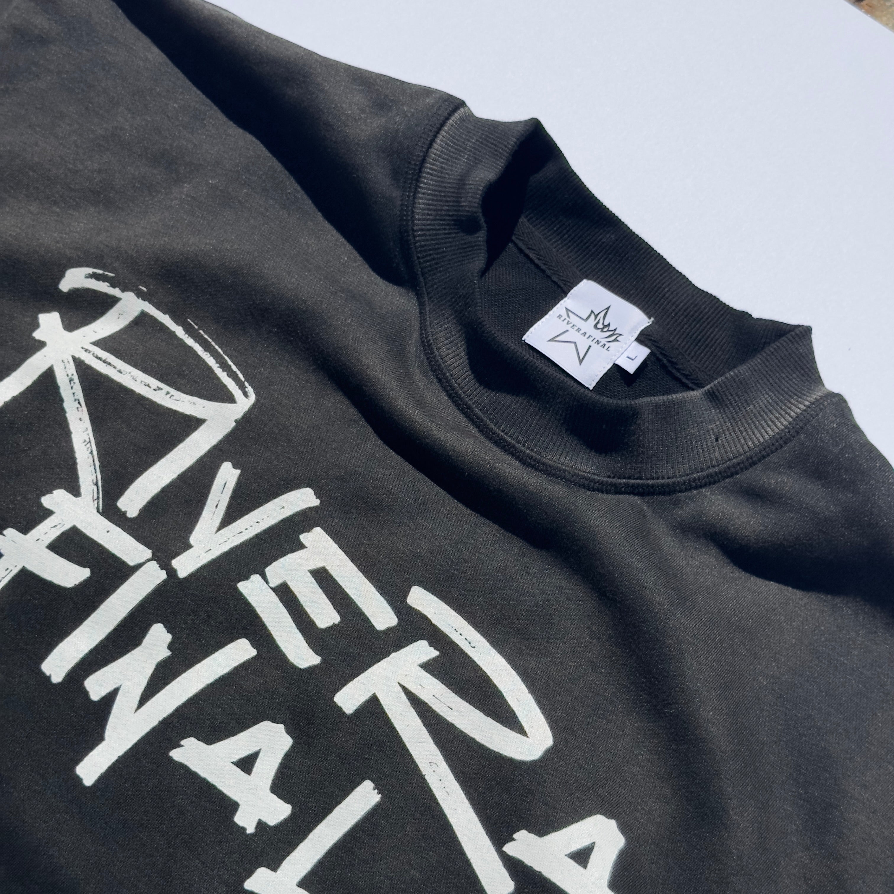 Black RIVERAFINAL Sun Fade Raw Edge Tshirt