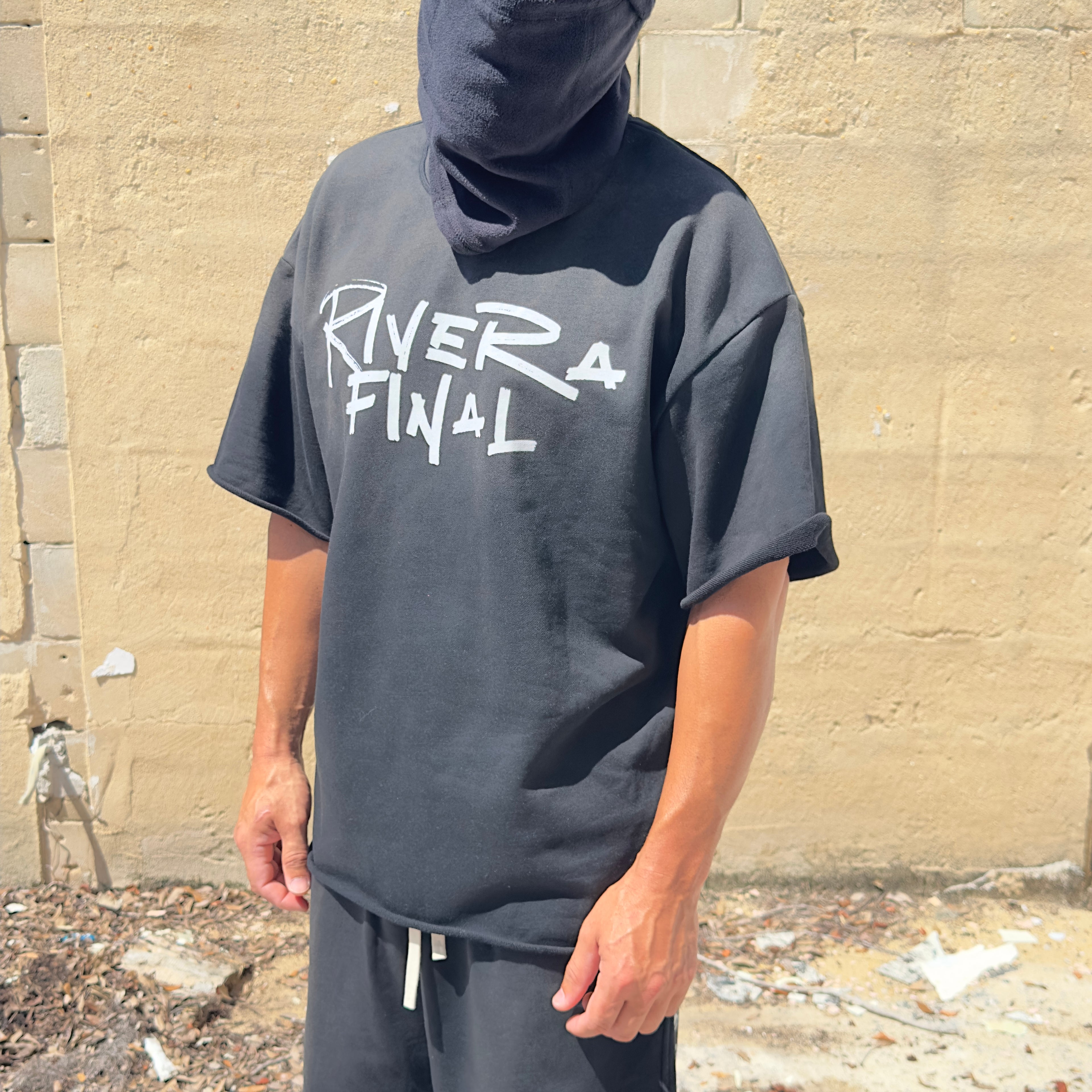 Black RIVERAFINAL Sun Fade Raw Edge Tshirt