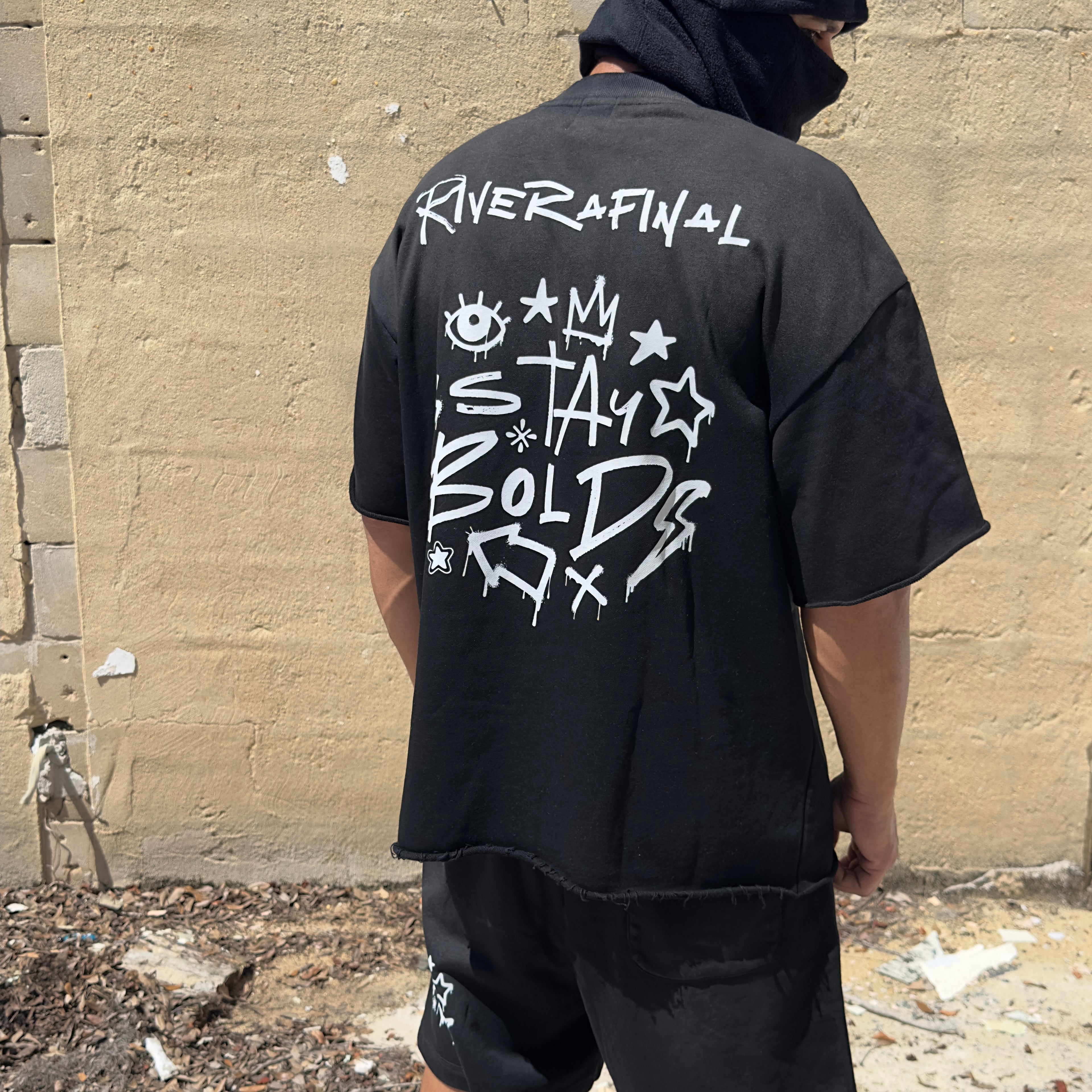 Black RIVERAFINAL Sun Fade Raw Edge Tshirt